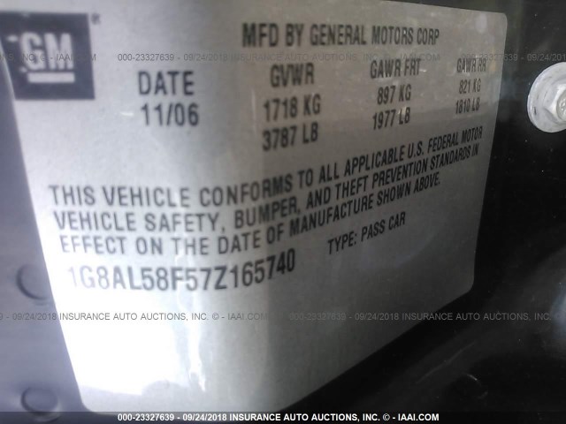 1G8AL58F57Z165740 - 2007 SATURN ION LEVEL 3 SILVER photo 9