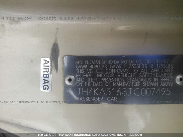 JH4KA3168JC007495 - 1988 ACURA LEGEND LS GOLD photo 9