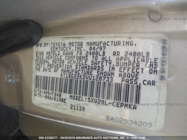 4T1BG22K2VU120733 - 1997 TOYOTA CAMRY CE/LE/XLE 金色 照片 9