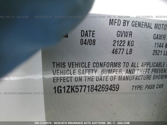 1G1ZK577184269459 - 2008 CHEVROLET MALIBU LTZ 白色 照片 9