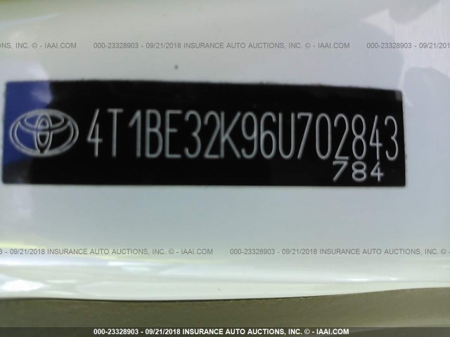 4T1BE32K96U702843 - 2006 TOYOTA CAMRY LE/XLE/SE Ақ фото 9