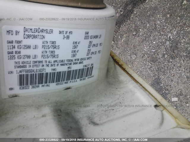 1J4FF68S6XL616371 - 1999 JEEP CHEROKEE SPORT/CLASSIC Biały zdjęcie 9