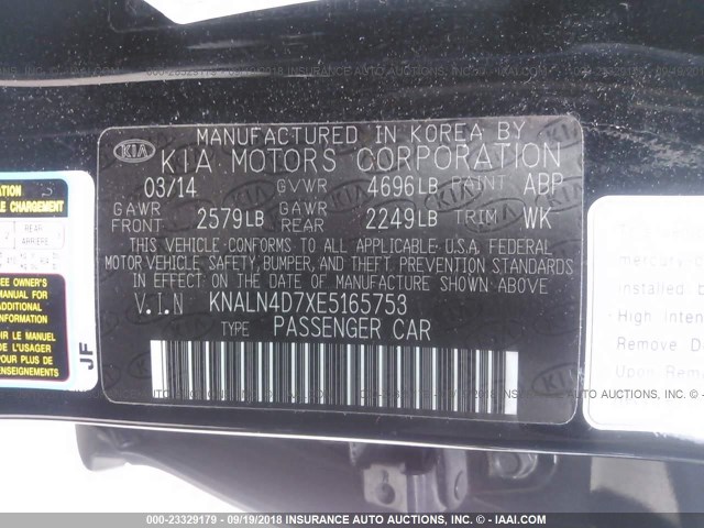 KNALN4D7XE5165753 - 2014 KIA CADENZA PREMIUM/LIMITED BLACK photo 9