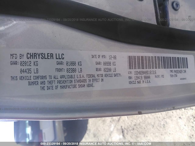 1B3HB28A09D161316 - 2009 DODGE CALIBER SE SILVER photo 9