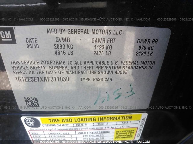 1G1ZE5E7XAF317030 - 2010 CHEVROLET MALIBU LTZ 黑色 照片 9