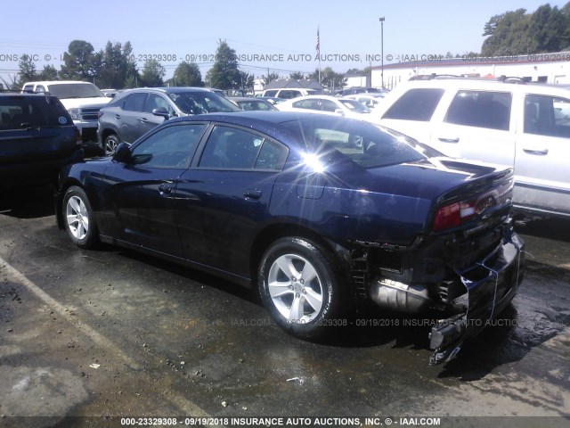 2C3CDXBG3CH262720 - 2012 DODGE CHARGER SE BLUE photo 3