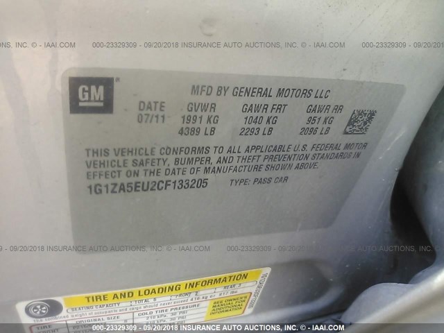 1G1ZA5EU2CF133205 - 2012 CHEVROLET MALIBU LS Gümüş foto 9