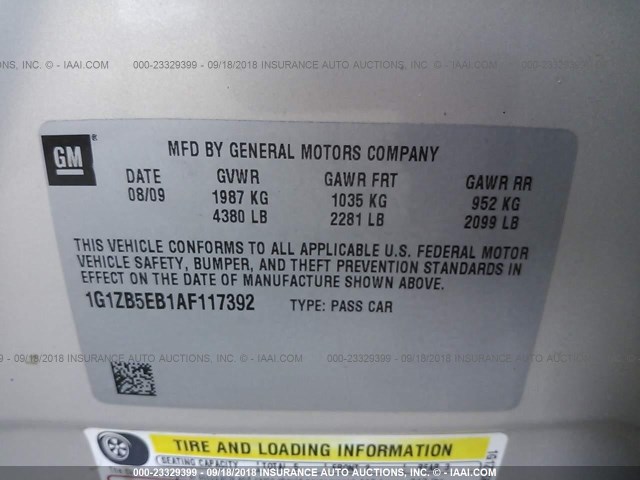 1G1ZB5EB1AF117392 - 2010 CHEVROLET MALIBU LS 棕色 照片 9