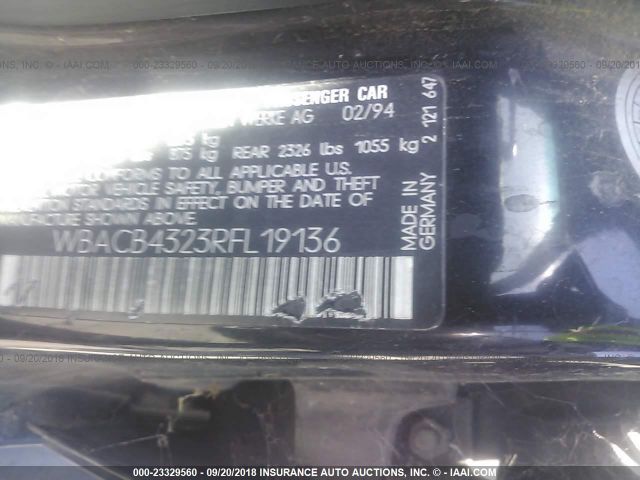 WBACB4323RFL19136 - 1994 BMW 325 I AUTOMATIC BLACK photo 9