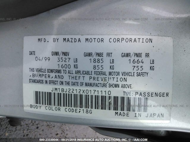 JM1BJ2212X0171110 - 1999 MAZDA PROTEGE ES 银色 照片 9