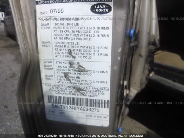 SALTY1248YA236275 - 2000 LAND ROVER DISCOVERY II  ბეჟი ფოტო 9