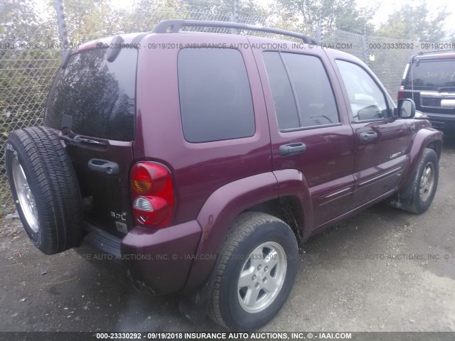 1J4GL58K52W319008 - 2002 JEEP LIBERTY LIMITED BURGUNDY photo 4