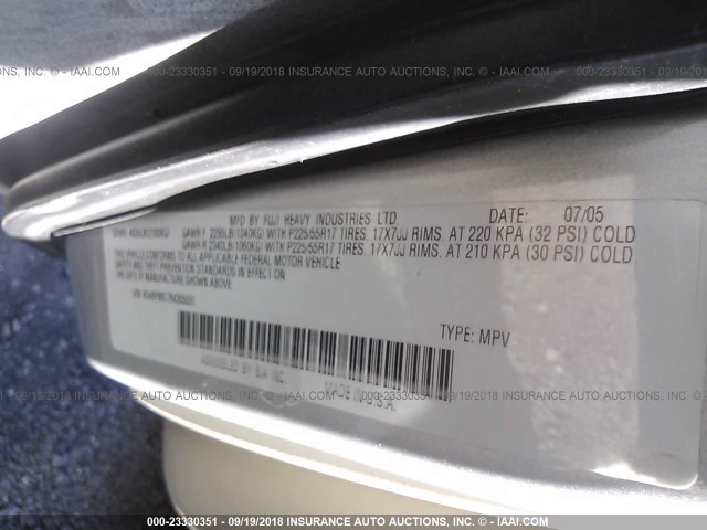 4S4BP86C764305531 - 2006 SUBARU LEGACY OUTBACK 3.0R LL BEAN SILVER photo 9