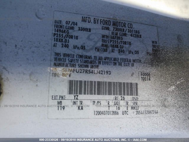 5LMFU27R54LJ42193 - 2004 LINCOLN NAVIGATOR Blanc photo 9