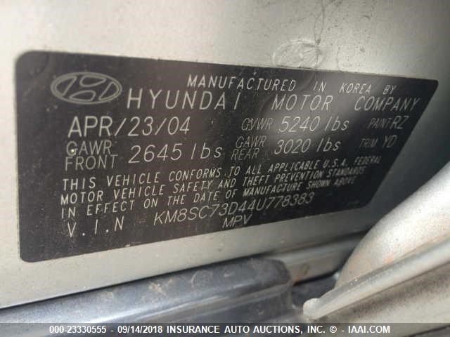 KM8SC73D44U778383 - 2004 HYUNDAI SANTA FE GLS/LX GRAY photo 9