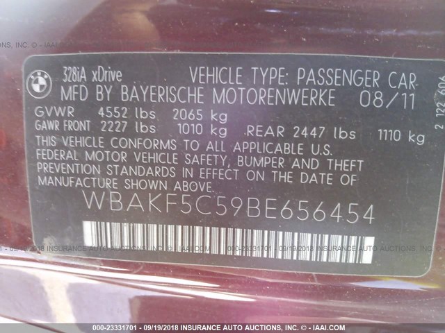 WBAKF5C59BE656454 - 2011 BMW 328 XI SULEV RED photo 9