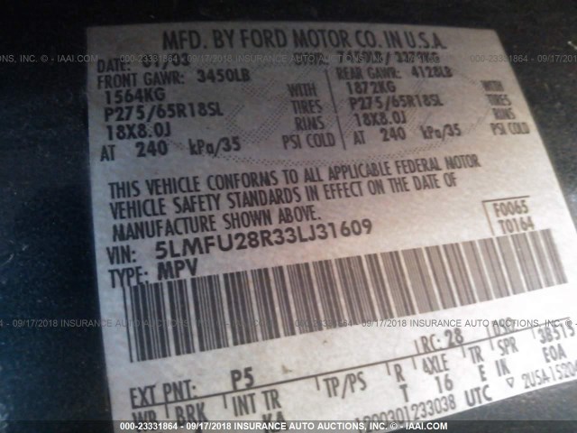 5LMFU28R33LJ31609 - 2003 LINCOLN NAVIGATOR 绿色 照片 9