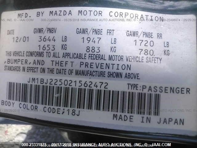 JM1BJ225021562472 - 2002 MAZDA PROTEGE DX/LX/ES GREEN photo 9