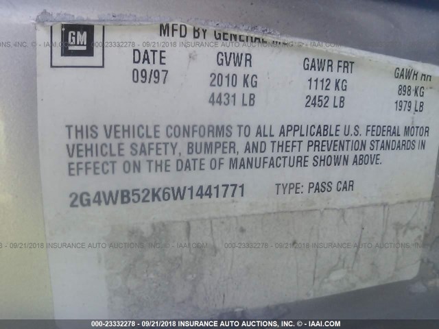 2G4WB52K6W1441771 - 1998 BUICK REGAL LS BEIGE photo 9