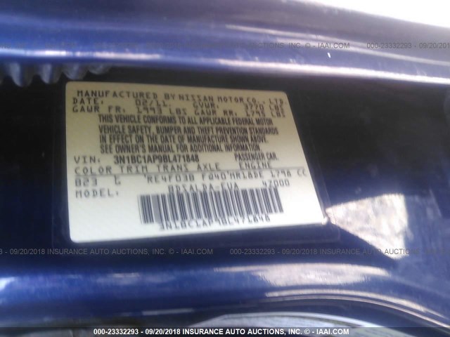 3N1BC1AP9BL471848 - 2011 NISSAN VERSA S/SL BLUE photo 9