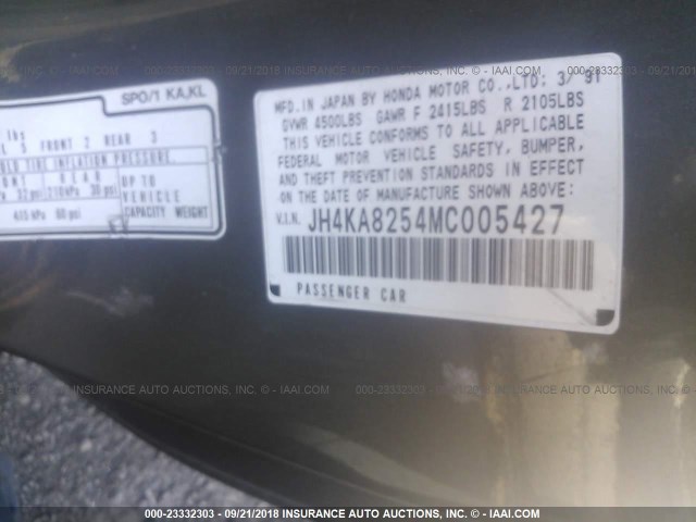 JH4KA8254MC005427 - 1991 ACURA LEGEND L GRAY photo 9