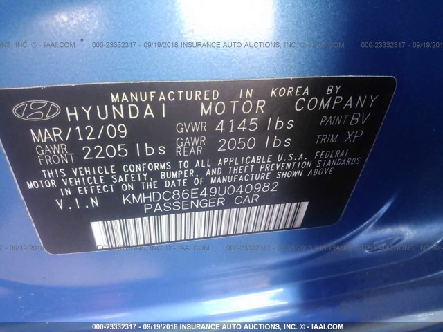 KMHDC86E49U040982 - 2009 HYUNDAI ELANTRA TOURING  BLUE photo 9