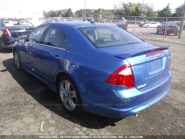 3FAHP0KC9BR177029 - 2011 FORD FUSION SPORT BLUE photo 3