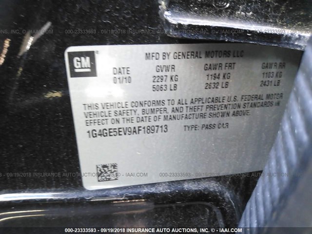 1G4GE5EV9AF189713 - 2010 BUICK LACROSSE CXS BLACK photo 9