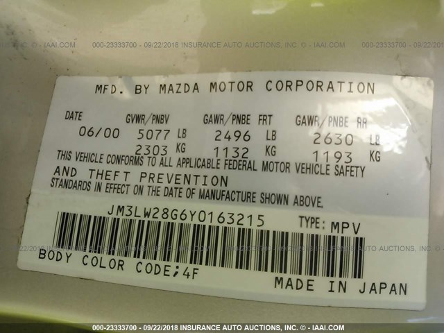 JM3LW28G6Y0163215 - 2000 MAZDA MPV WAGON GOLD photo 9