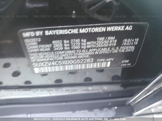 5UXZV4C5XD0G52283 - 2013 BMW X5 XDRIVE35I BLACK photo 9