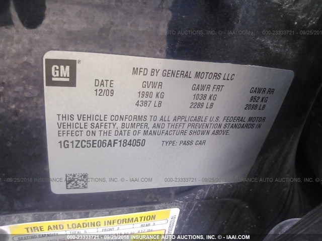 1G1ZC5E06AF184050 - 2010 CHEVROLET MALIBU 1LT BLUE photo 9