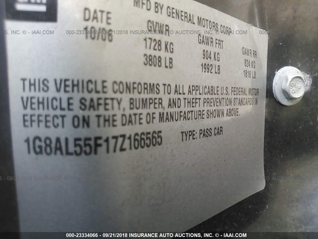 1G8AL55F17Z166565 - 2007 SATURN ION LEVEL 3 SILVER photo 9