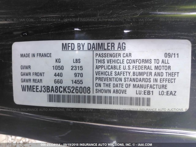 WMEEJ3BA8CK526008 - 2012 SMART FORTWO PURE/PASSION WHITE photo 9