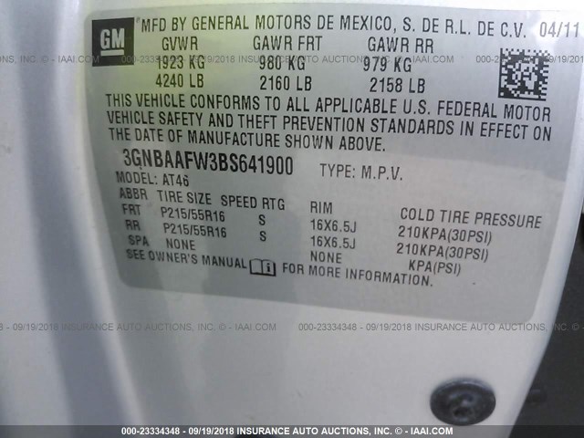 3GNBAAFW3BS641900 - 2011 CHEVROLET HHR LS SILVER photo 9