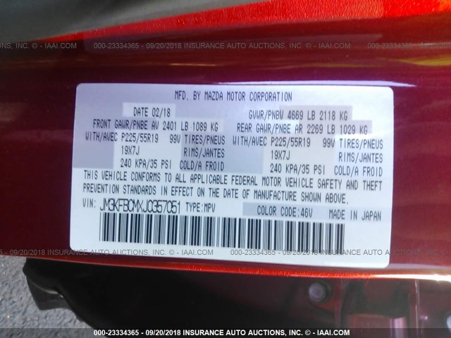 JM3KFBCMXJ0357051 - 2018 MAZDA CX-5 TOURING RED photo 9