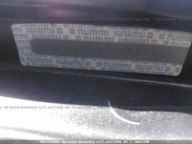 5TESN92N04Z398016 - 2004 TOYOTA TACOMA XTRACAB PRERUNNER შავი ფოტო 9