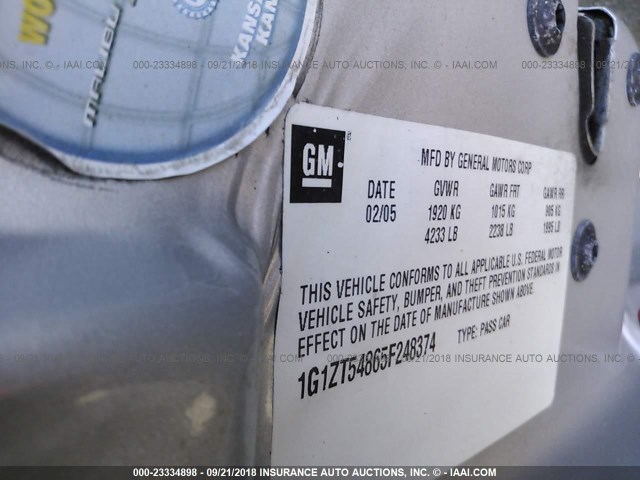 1G1ZT54865F248374 - 2005 CHEVROLET MALIBU LS GRAY photo 9