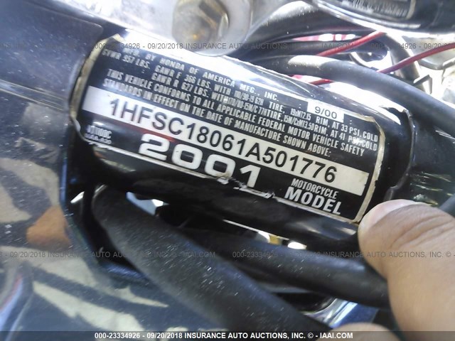 1HFSC18061A501776 - 2001 HONDA VT1100 C BLACK photo 10