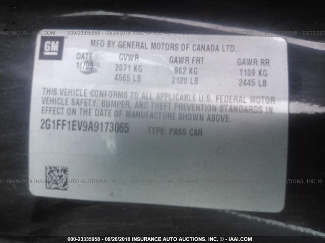 2G1FF1EV9A9173065 - 2010 CHEVROLET CAMARO LT BLACK photo 9