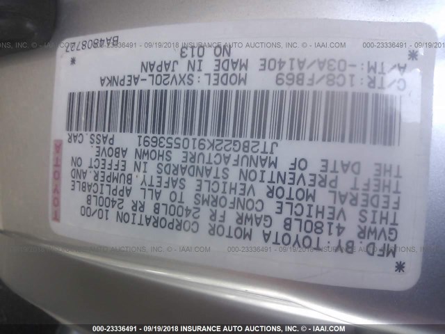 JT2BG22K910553691 - 2001 TOYOTA CAMRY CE/LE/XLE 银色 照片 9