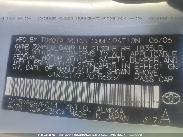 JTKDE177170156854 - 2007 TOYOTA SCION TC 浅蓝色 照片 9