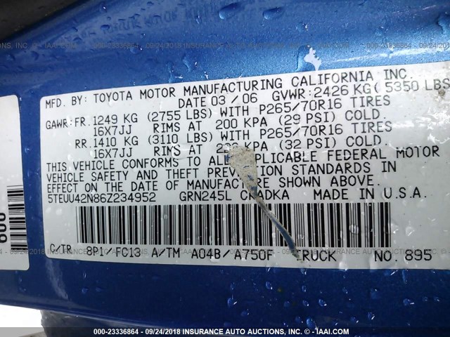 5TEUU42N86Z234952 - 2006 TOYOTA TACOMA ACCESS CAB Blau Foto 9