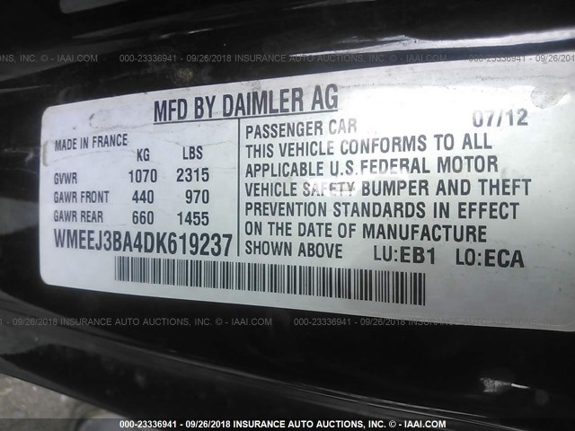 WMEEJ3BA4DK619237 - 2013 SMART FORTWO PURE/PASSION BLACK photo 9