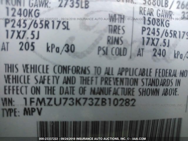 1FMZU73K73ZB10282 - 2003 FORD EXPLORER XLT/XLT SPORT/NBX 银色 照片 9