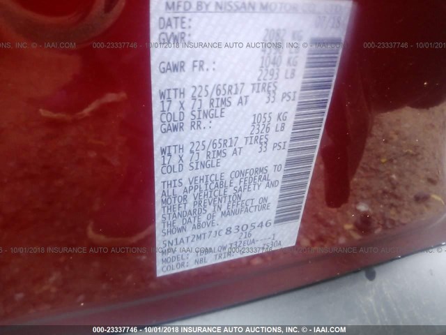 5N1AT2MT7JC830546 - 2018 NISSAN ROGUE S/SL RED photo 9