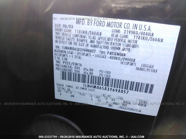 1LNHM86S83Y698857 - 2003 LINCOLN LS 黑色 照片 9