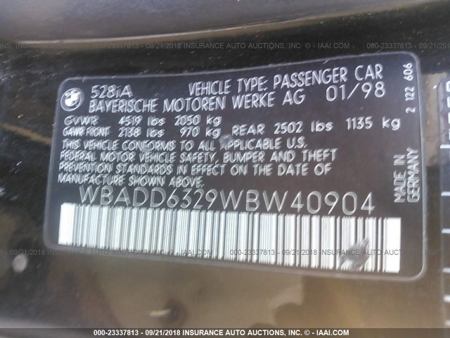 WBADD6329WBW40904 - 1998 BMW 528 I AUTOMATIC Qara foto 9