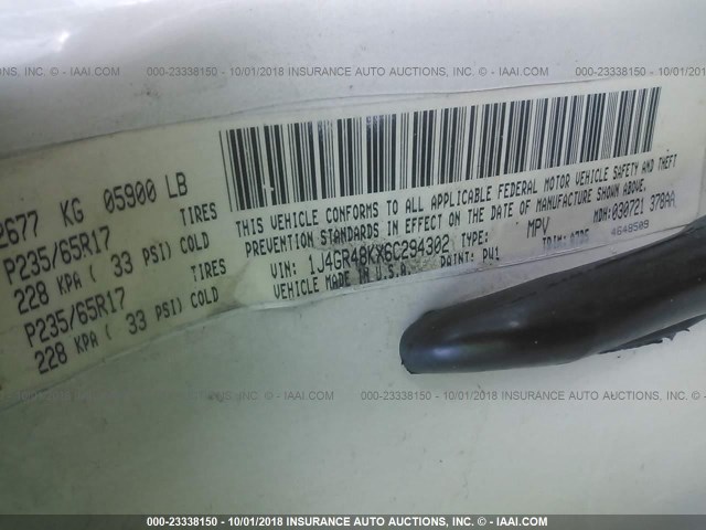 1J4GR48KX6C294302 - 2006 JEEP GRAND CHEROKEE LAREDO/COLUMBIA/FREEDOM 白色 照片 9
