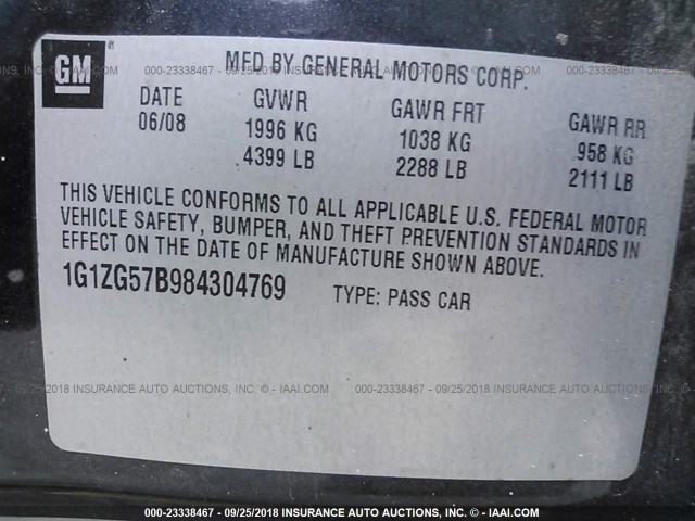 1G1ZG57B984304769 - 2008 CHEVROLET MALIBU LS BLACK photo 9