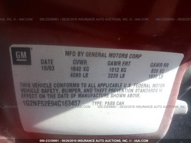 1G2NF52E94C163457 - 2004 PONTIAC GRAND AM SE1 RED photo 9